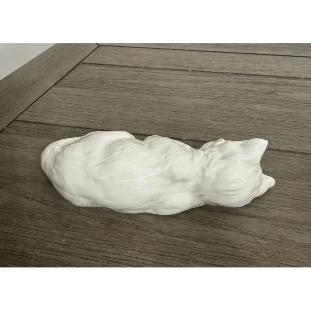 White Ceramic Sleeping Cat Figurine
